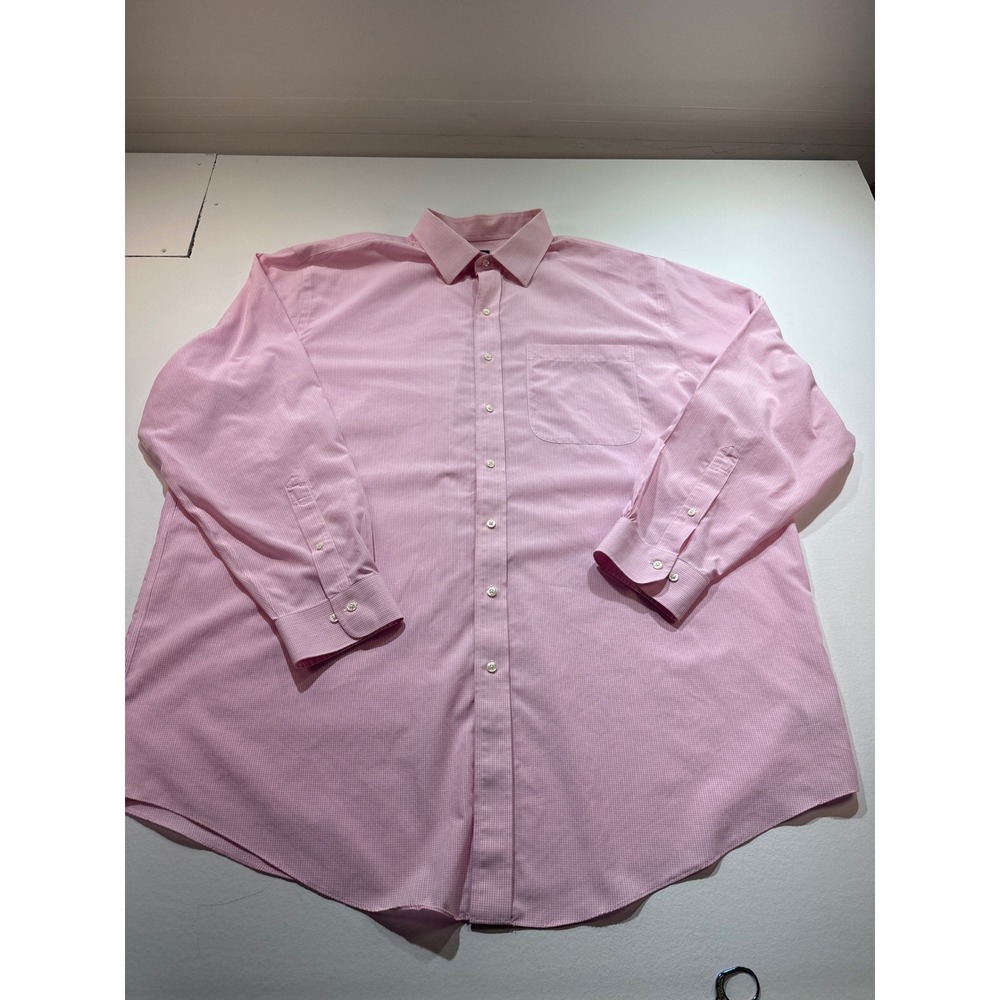 Brooks Brothers Mens Pink Gingham Supima Cotton Non-Iron Dress Shirt 18.5 36/37